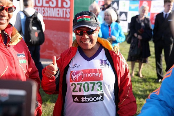 First Lady Margaret Kenyatta at the London Marathon. She took part in the race to raise funds for her 'Beyond Zero' Campaign'.